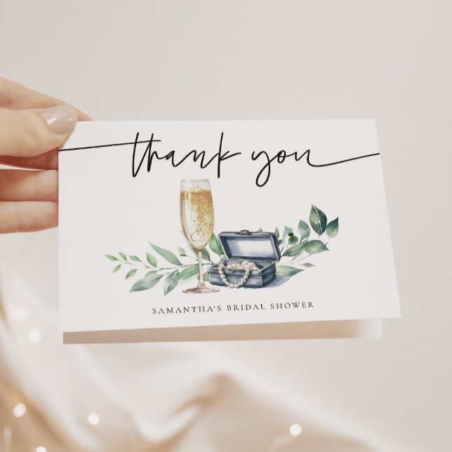 Tarjeta De Agradecimiento Perlas y Prosecco Elegante Ducha Nodal de Oro (Subido por el creador)