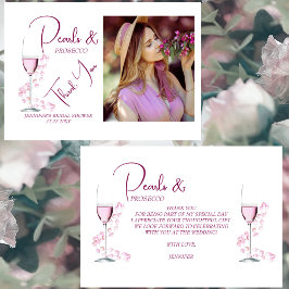 Tarjeta De Agradecimiento Perlas y prosecco elegante foto ducha de novia