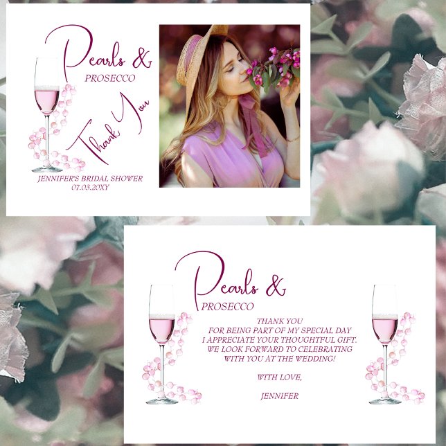 Tarjeta De Agradecimiento Perlas y prosecco elegante foto ducha de novia (Subido por el creador)