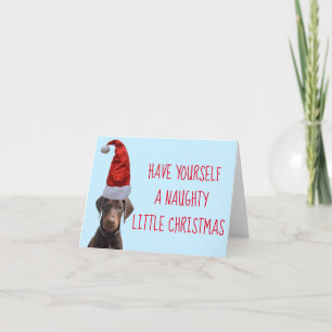 Tarjeta De Agradecimiento Perrito Doberman rojo con Navidades Santa hat