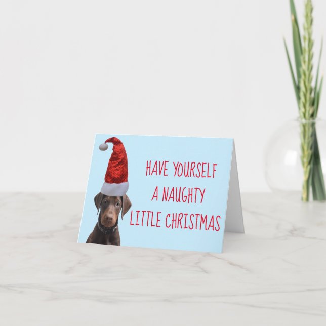 Tarjeta De Agradecimiento Perrito Doberman rojo con Navidades Santa hat (Anverso)