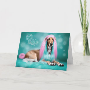 Tarjeta De Agradecimiento Perro afgano con pelo rosa y turquesa