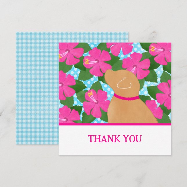 Tarjeta De Agradecimiento Perro amarillo de la isla de Hibiscus Gracias Cart (Anverso / Reverso)