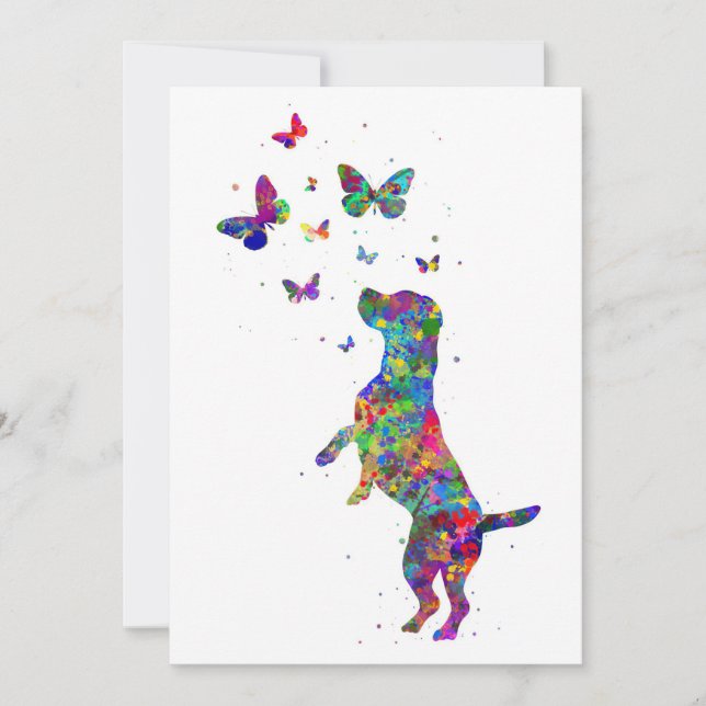 Tarjeta De Agradecimiento Perro Beagle Amante de las Mariposas Juega con Mar (Anverso)