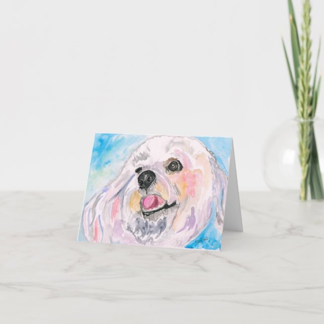 Tarjeta De Agradecimiento Perro blanco feliz, arte original, acuarela (Anverso)