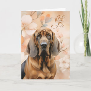 Tarjeta De Agradecimiento Perro Bloodhound con flores de melocotón