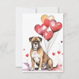 Tarjeta De Agradecimiento Perro Boxer con Globos en Forma de Corazón