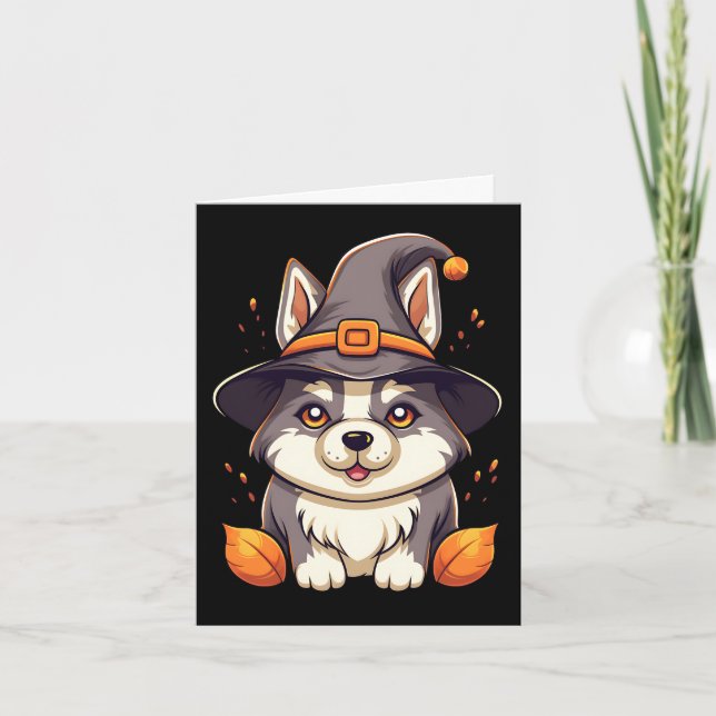 Tarjeta De Agradecimiento Perro burlón en Halloween Gorra de bruja (Anverso)