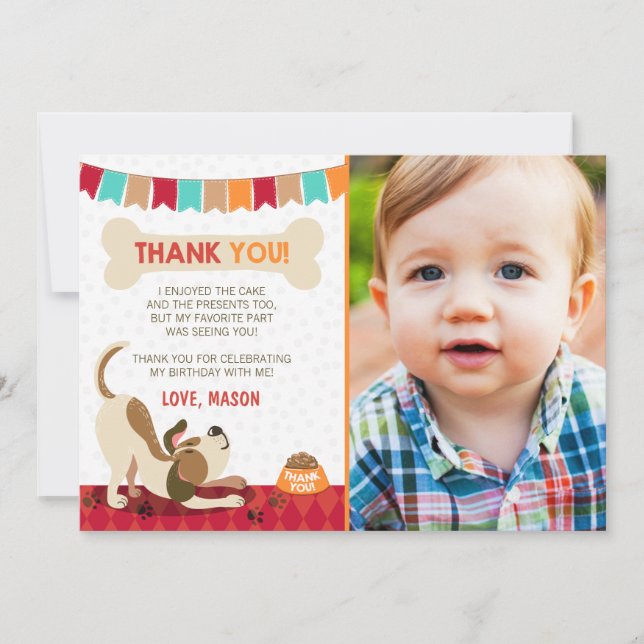Tarjeta De Agradecimiento Perro Cachorro Gracias Cartas Paw-Ty Tie Boy (Anverso)