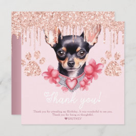 Tarjeta De Agradecimiento Perro Chihuahua con fiesta de cumpleaños Purpurina
