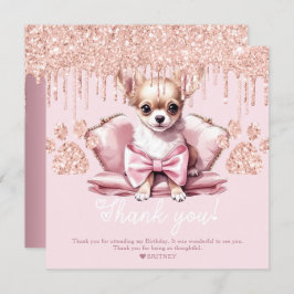 Tarjeta De Agradecimiento Perro Chihuahua con fiesta de cumpleaños Purpurina