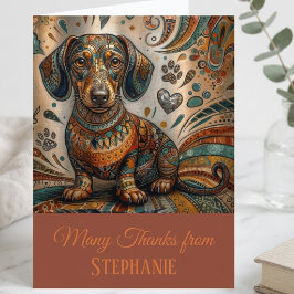 Tarjeta De Agradecimiento Perro Dachshund con Patrón Boho