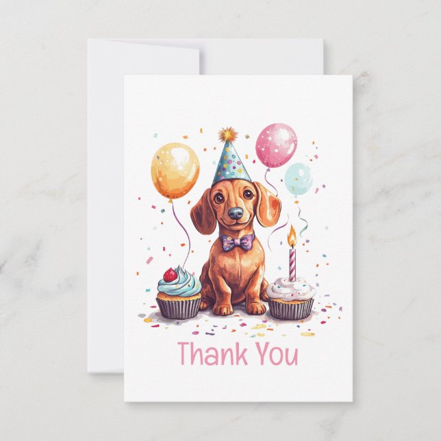 Tarjeta De Agradecimiento Perro Dachshund Cumpleaños Gracias  (Anverso)
