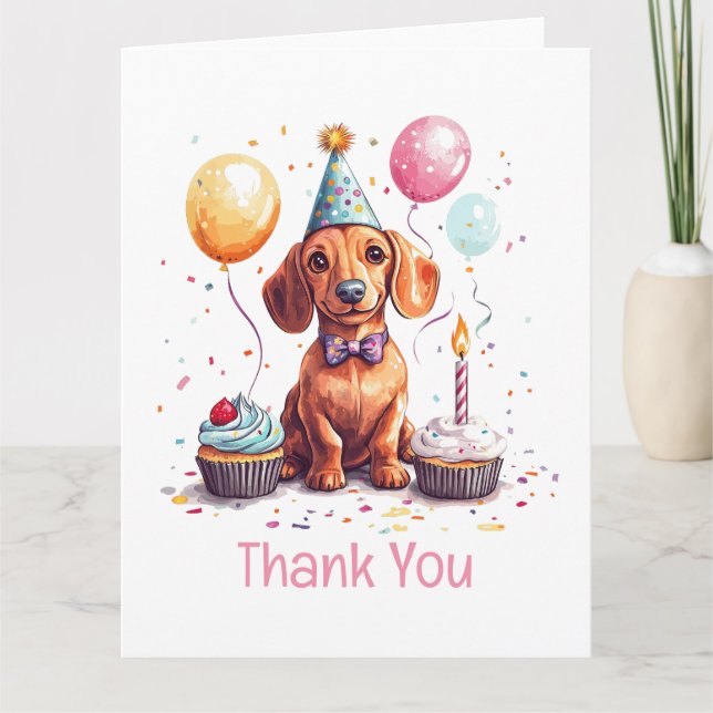 Tarjeta De Agradecimiento Perro Dachshund Cumpleaños Gracias  (Anverso)