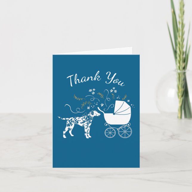 Tarjeta De Agradecimiento Perro dálmata Baby Shower niño azul (Anverso)