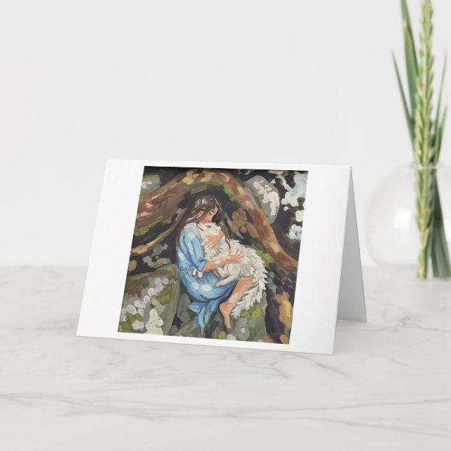 Tarjeta De Agradecimiento Perro de abrazo de chica (Anverso)