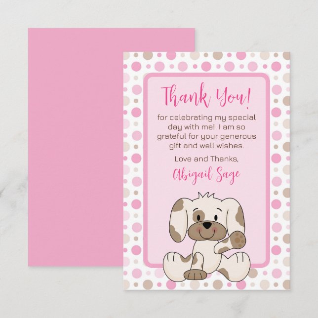Tarjeta De Agradecimiento Perro de cachorro agudo rosado Baby Shower (Anverso / Reverso)