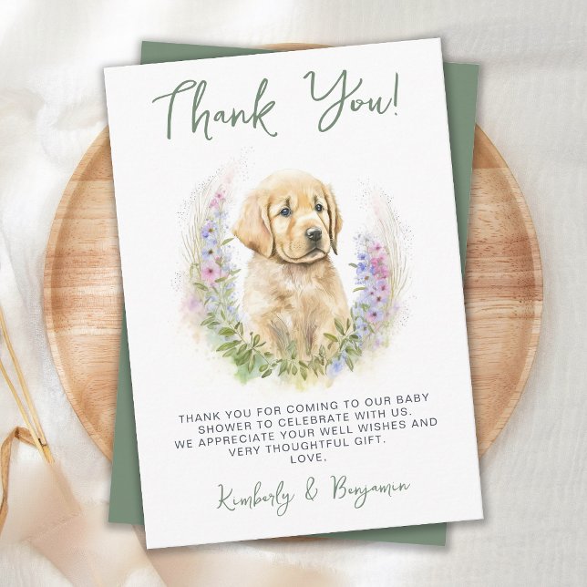 Tarjeta De Agradecimiento Perro de cachorro lindo Baby Shower verde sabio mo (Subido por el creador)