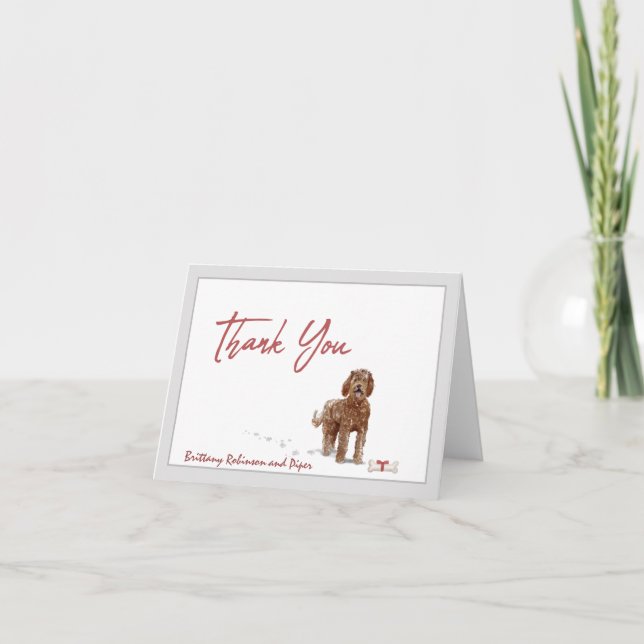 Tarjeta De Agradecimiento Perro de Labradoodle Marrón Cute Personaliza Hueso (Anverso)