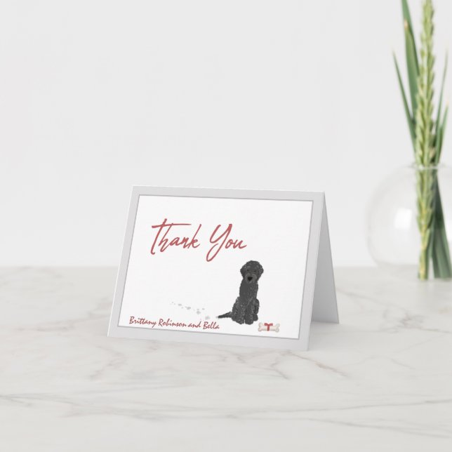 Tarjeta De Agradecimiento Perro de Labradoodle Negro lindo personifica el hu (Anverso)