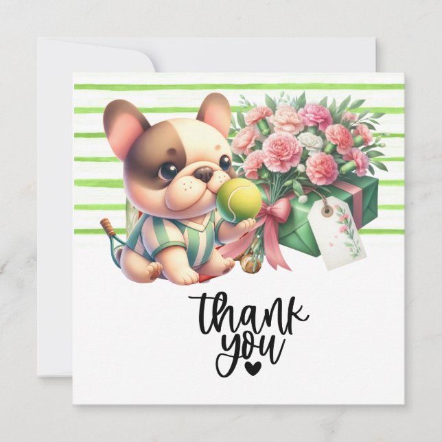 Tarjeta De Agradecimiento Perro de tenis con bola y presente (Anverso)