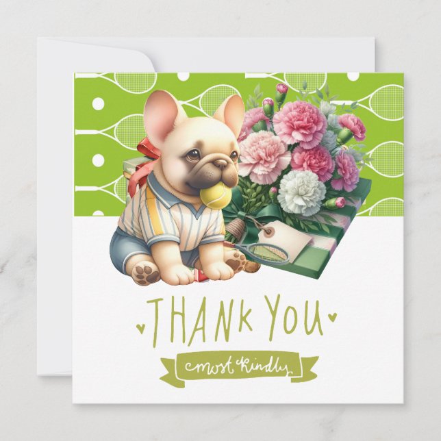 Tarjeta De Agradecimiento Perro de tenis con bola y presente (Anverso)