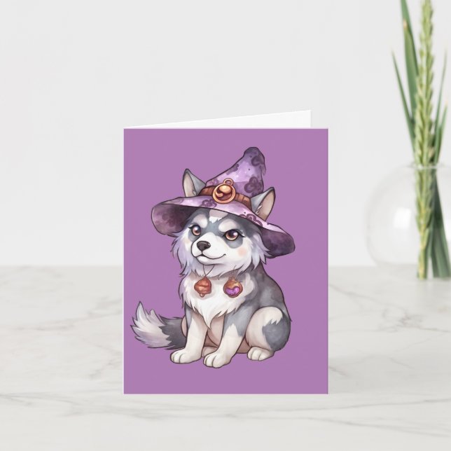 Tarjeta De Agradecimiento Perro esposado siberiano en Gorra de brujas (Anverso)