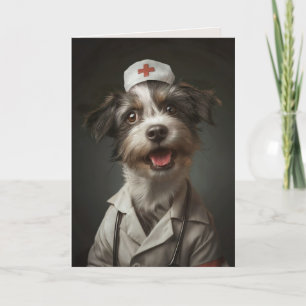 Tarjeta De Agradecimiento Perro gracioso trabajando como enfermera con tarje