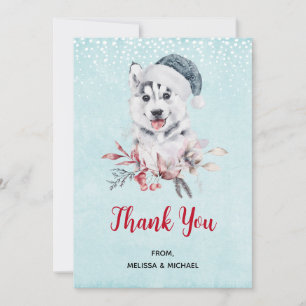 Tarjeta De Agradecimiento Perro Husky de Navidad con un sombrero de Santa