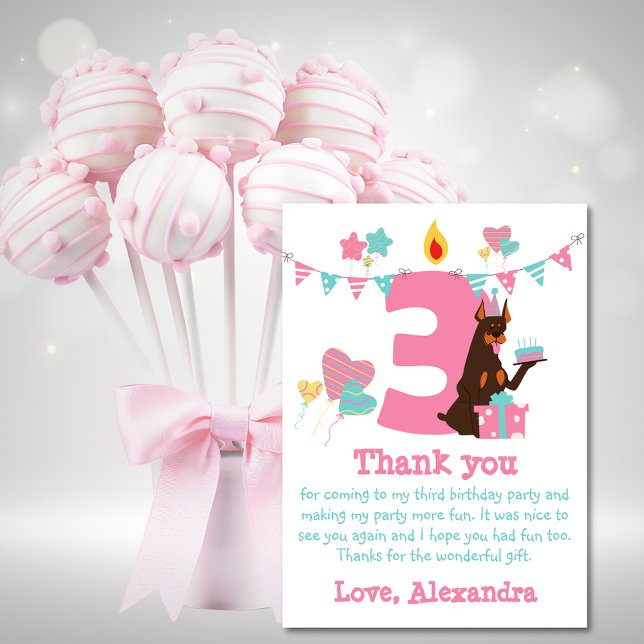 Tarjeta De Agradecimiento Perro lindo con pastel al lado del tercer cumpleañ (Subido por el creador)