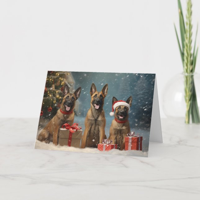 Tarjeta De Agradecimiento Perro malinois belga navidades (Anverso)