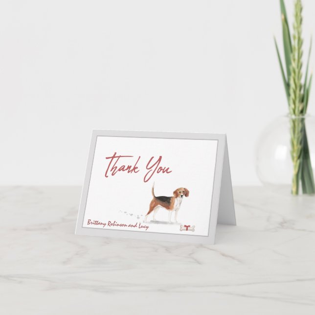 Tarjeta De Agradecimiento Perro Mascota Beagle Cute Personaliza el nombre Hu (Anverso)