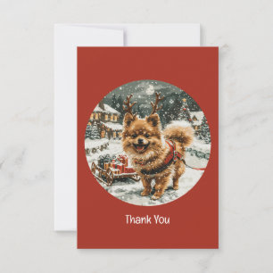 Tarjeta De Agradecimiento Perro reno Pomerania de Navidad Gracias