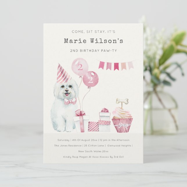 Tarjeta De Agradecimiento Perro rosado lindo cualquier fiesta de cumpleaños  (Anverso de pie)