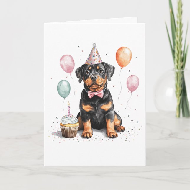 Tarjeta De Agradecimiento Perro Rottweiler Cumpleaños Gracias (Anverso)