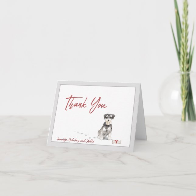Tarjeta De Agradecimiento Perro Schnauzer personalizado con Hueso y Cinta (Anverso)