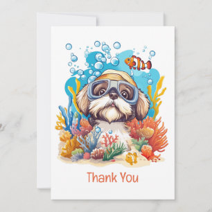 Tarjeta De Agradecimiento Perro Shih Tzu agradeciendo mientras bucea en un a