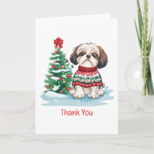 Tarjeta De Agradecimiento Perro Shih Tzu de Navidad Gracias