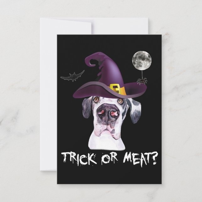 Tarjeta De Agradecimiento Perro | Trick O Carne Gran Dane Gorra De Brujas Ba (Anverso)