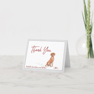 Tarjeta De Agradecimiento  Perro Vizsla Personalizado y Cinta Roja Ósea   