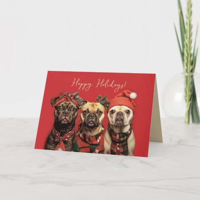 Tarjeta De Agradecimiento Perros adorables celebrando fiestas de Navidades (Anverso)