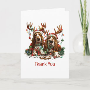 Tarjeta De Agradecimiento Perros Basset Hound de Navidad Gracias