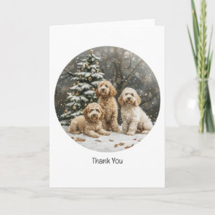 Tarjeta De Agradecimiento Perros cachorros Goldendoodle de Navidad Gracias