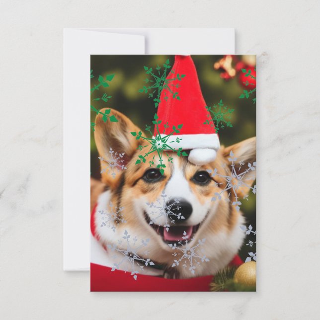 Tarjeta De Agradecimiento Perros de Corgi sonriendo navidades diversión (Anverso)