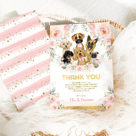 Tarjeta De Agradecimiento Perros florales rosados de Baby Shower Rubor Girly
