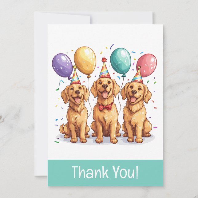 Tarjeta De Agradecimiento Perros Golden Retriever de Cumpleaños Gracias (Anverso)