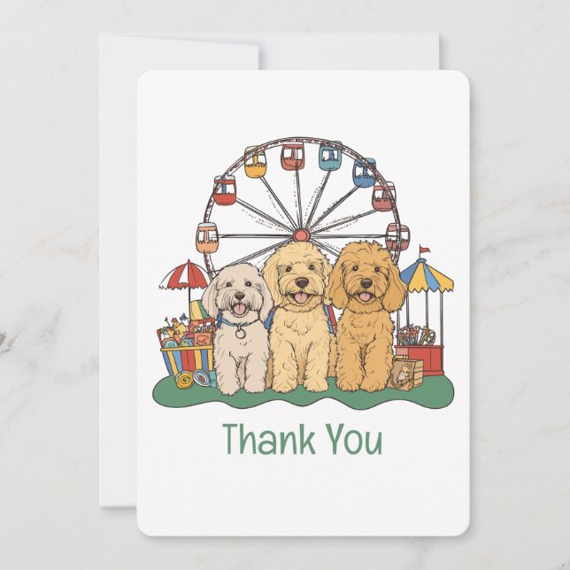 Tarjeta De Agradecimiento Perros Goldendoodle agradecidos en un carnaval (Anverso)