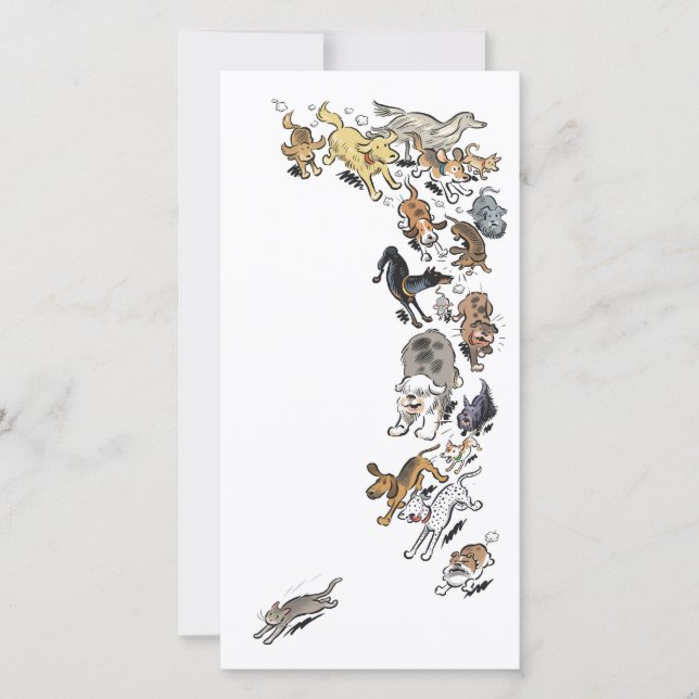 Tarjeta De Agradecimiento Perros persiguiendo gato (Anverso)