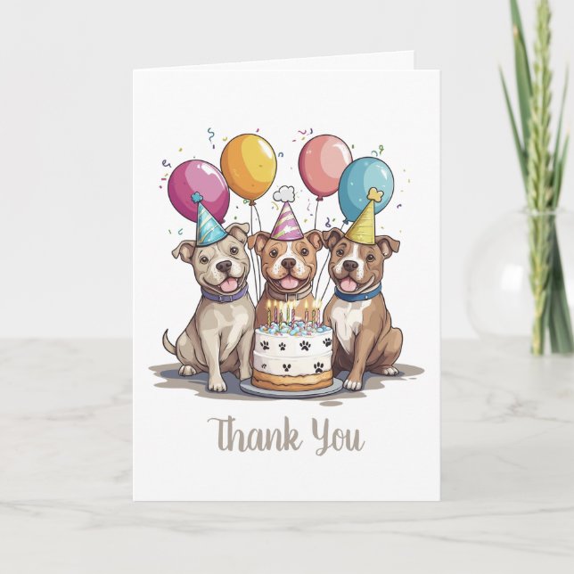 Tarjeta De Agradecimiento Perros Pit Bull Cumpleaños Gracias (Anverso)