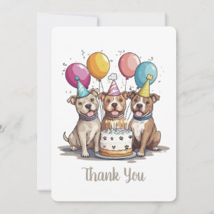 Tarjeta De Agradecimiento Perros Pit Bull Cumpleaños Gracias